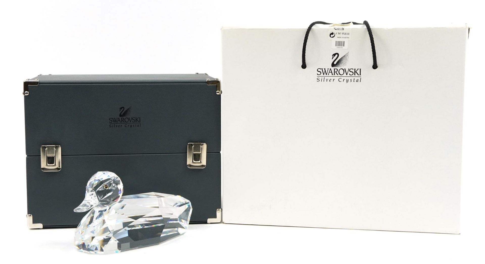 Michael Stamey for Swarovski, large crystal mallard duck giant with fitted case and box, 24cm in