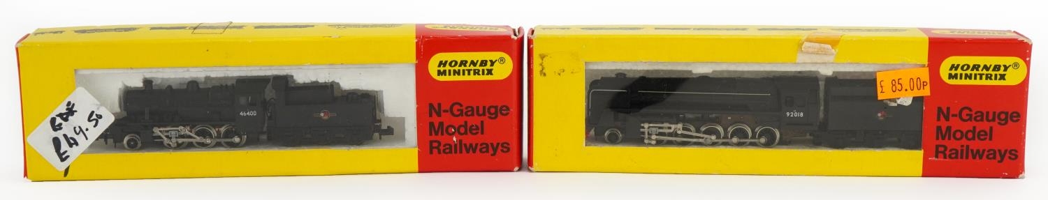 Two Hornby Minitrix N gauge model railway locomotives and tenders with boxes, numbers 202 and 207