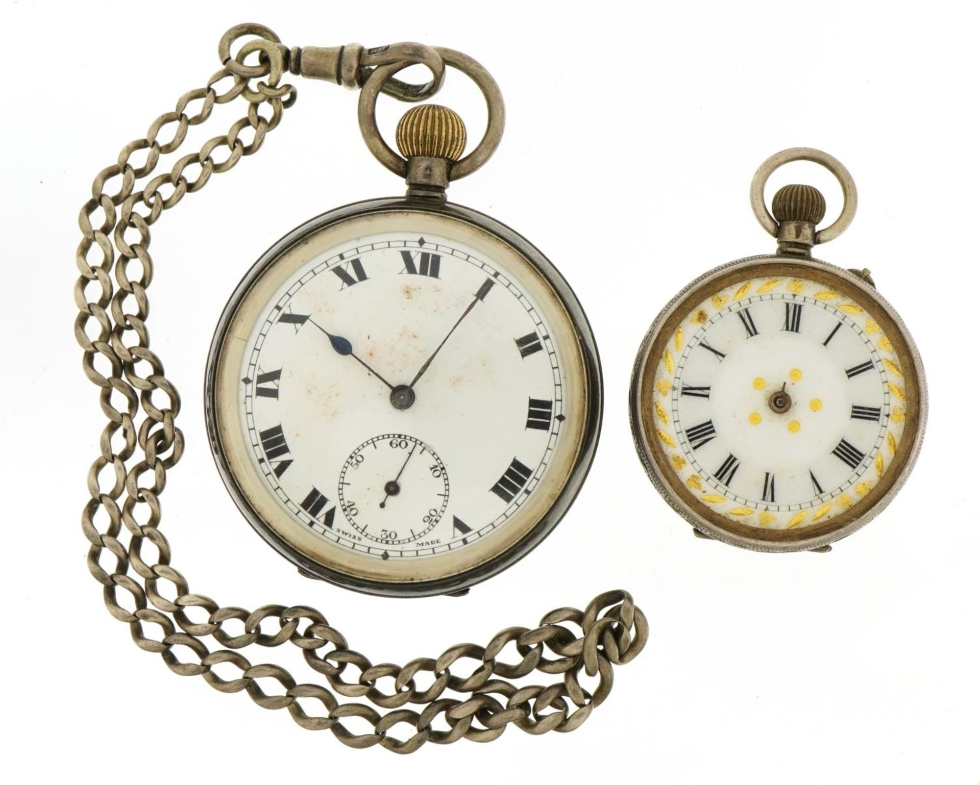 Gentlemen's silver open face pocket watch and watch chain and a ladies pocket watch, both with - Image 2 of 6