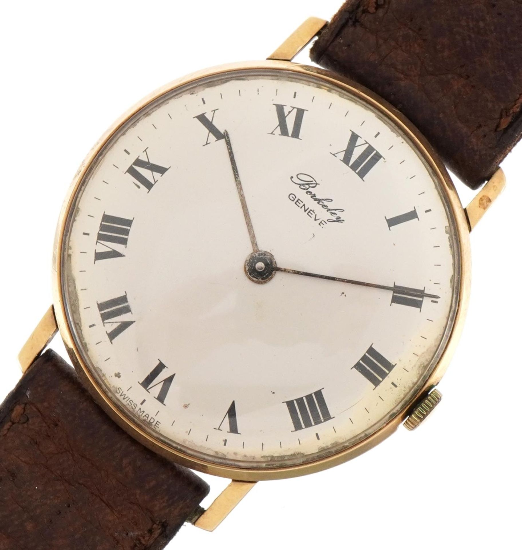 Berkeley Geneve, gentlemen's 9ct gold wristwatch numbered 16886695, the case 32mm in diameter, total