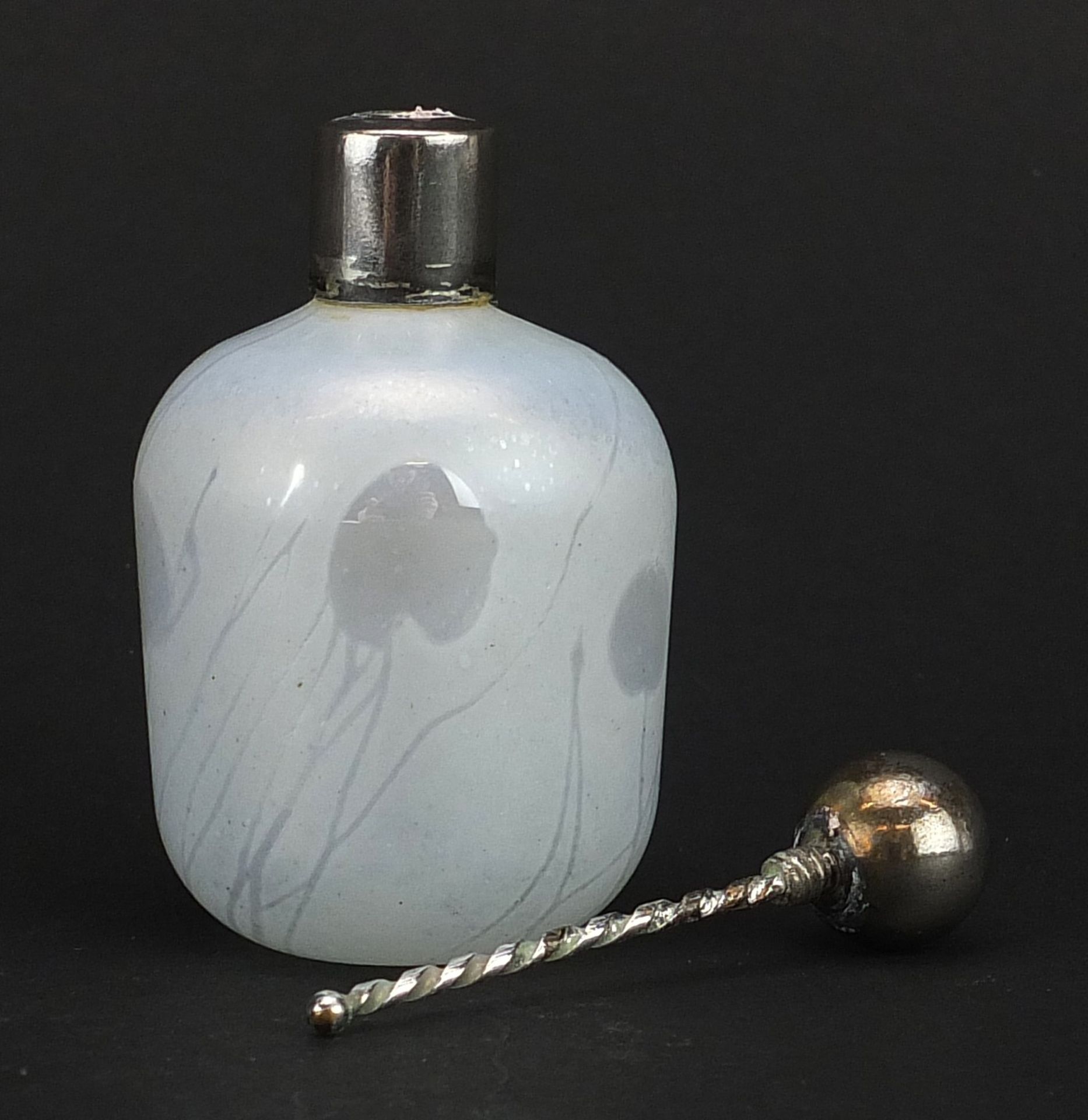 John Ditchfield, Glasform iridescent art glass scent bottle with white metal stopper and collar, - Bild 3 aus 5