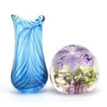 Siddy Langley, art glassware comprising a vase dated 2008 and paperweight dated 1996, the largest