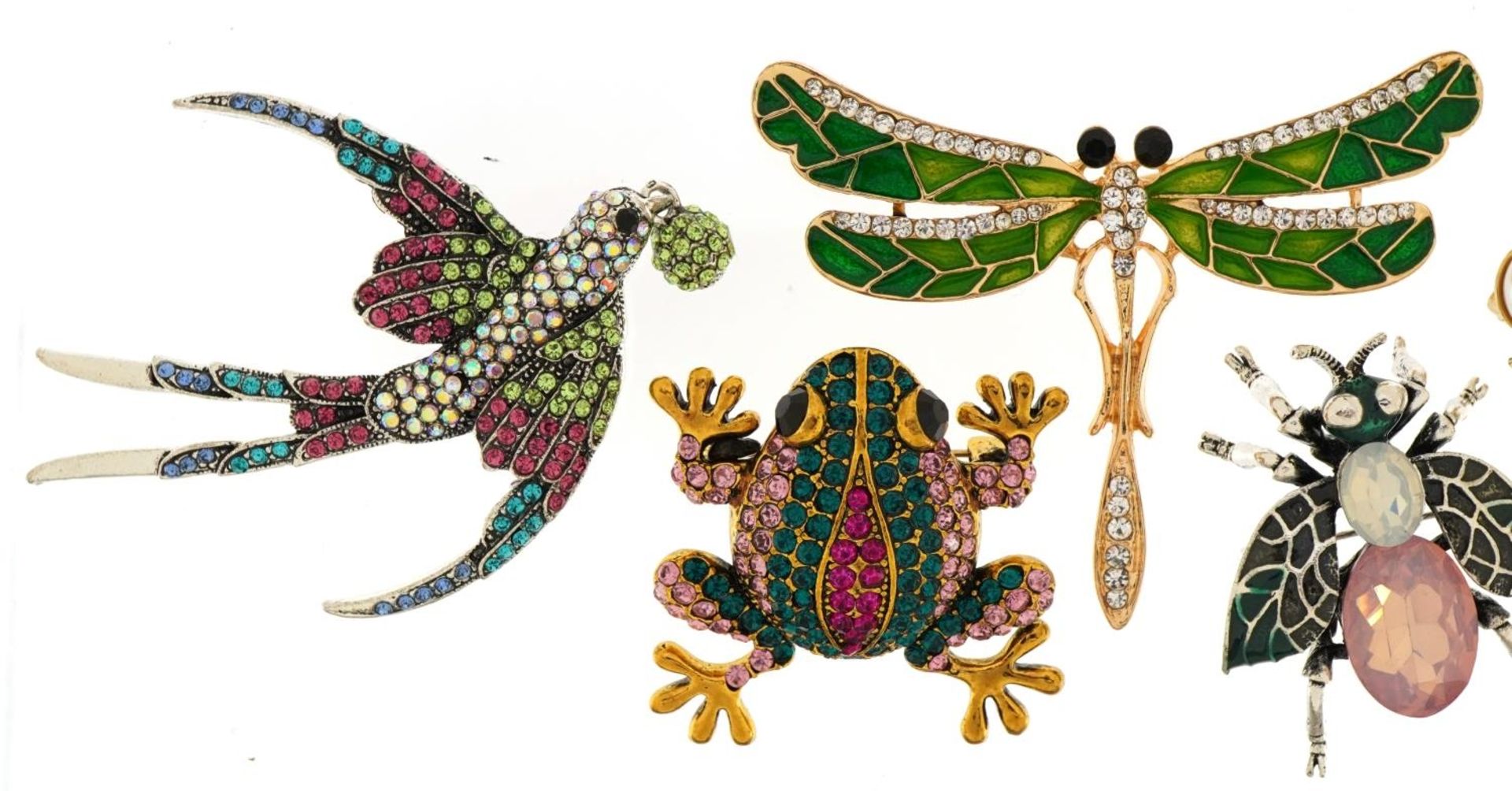 Seven jewelled and enamel animal and insect brooches including dragonfly, parrot and Scottie dog, - Image 2 of 4