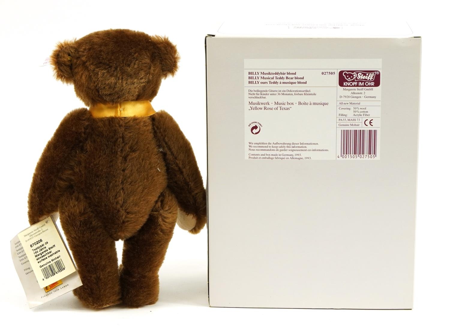 Two Steiff teddy bears with jointed limbs including music teddy bear with box, the largest 29cm high - Image 3 of 3