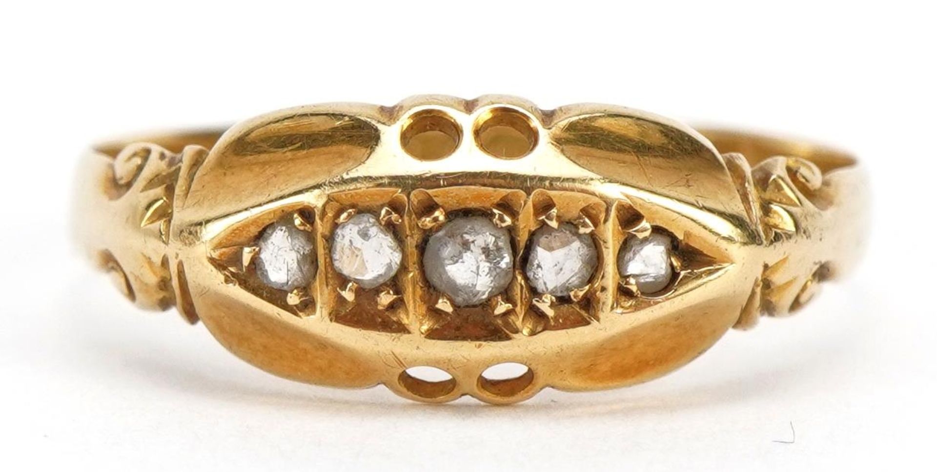 Victorian 18ct gold diamond five stone ring, Birmingham 1863, size Q, 1.9g