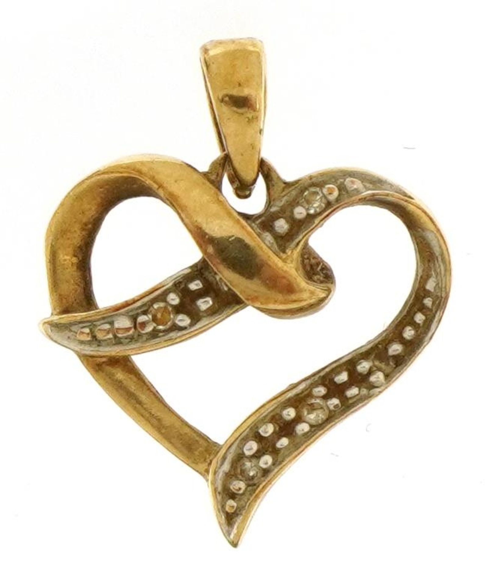 9ct gold diamond love heart pendant, 1.7cm high, 0.9g