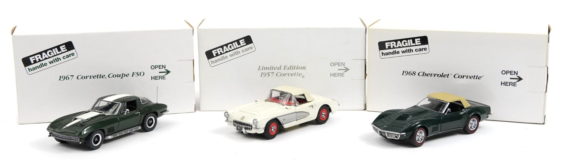 Three Frankin Mint Corvette diecast Precision vehicles with boxes comprising limited edition 1957