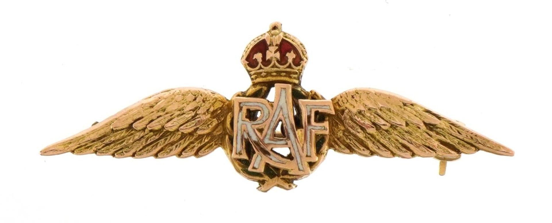 Military interest 9ct gold and enamel RAF sweetheart brooch, 3.6cm wide, 3.7g