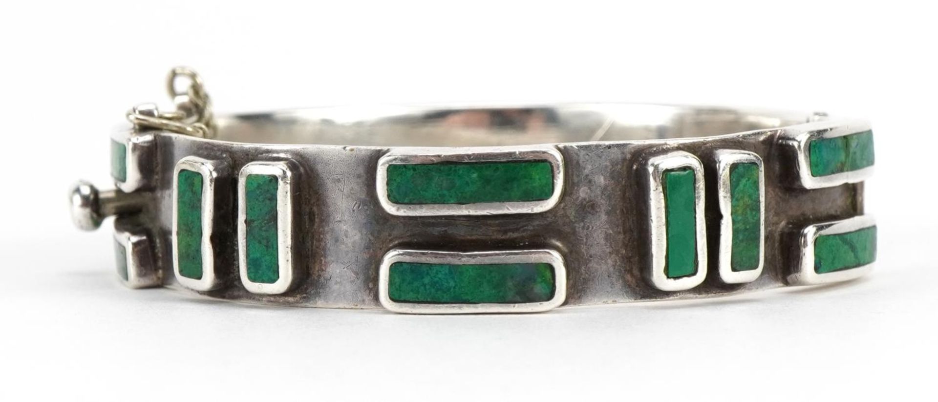 Cecilia Tono, Modernist Mexican sterling silver and malachite bracelet, 6.6cm wide, 51.7g