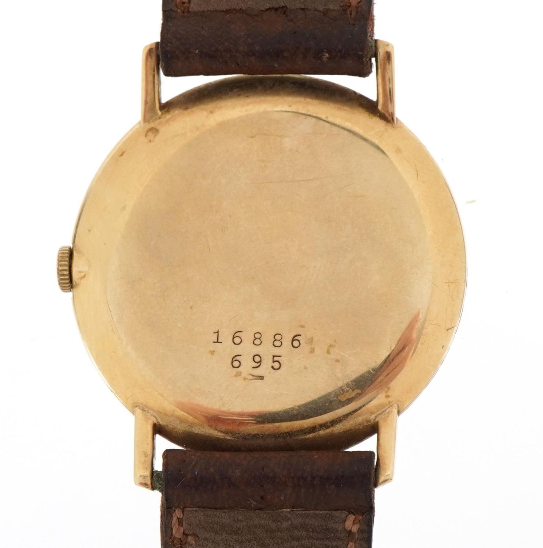 Berkeley Geneve, gentlemen's 9ct gold wristwatch numbered 16886695, the case 32mm in diameter, total - Image 3 of 4