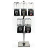 Set of five vintage Beaver sweet vending machines on stand, overall 126cm H x 60cm W x 45cm D