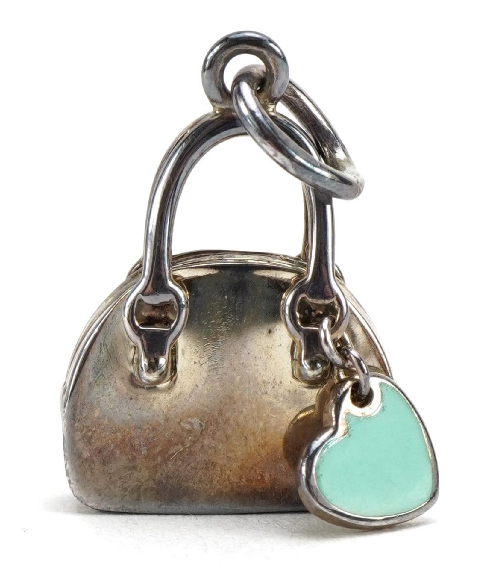 Tiffany & Co silver and enamel handbag charm, 2cm high, 6.1g