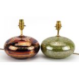 Atkinson Jones, two contemporary lustreware table lamps having red and green glazes, each 22.5cm