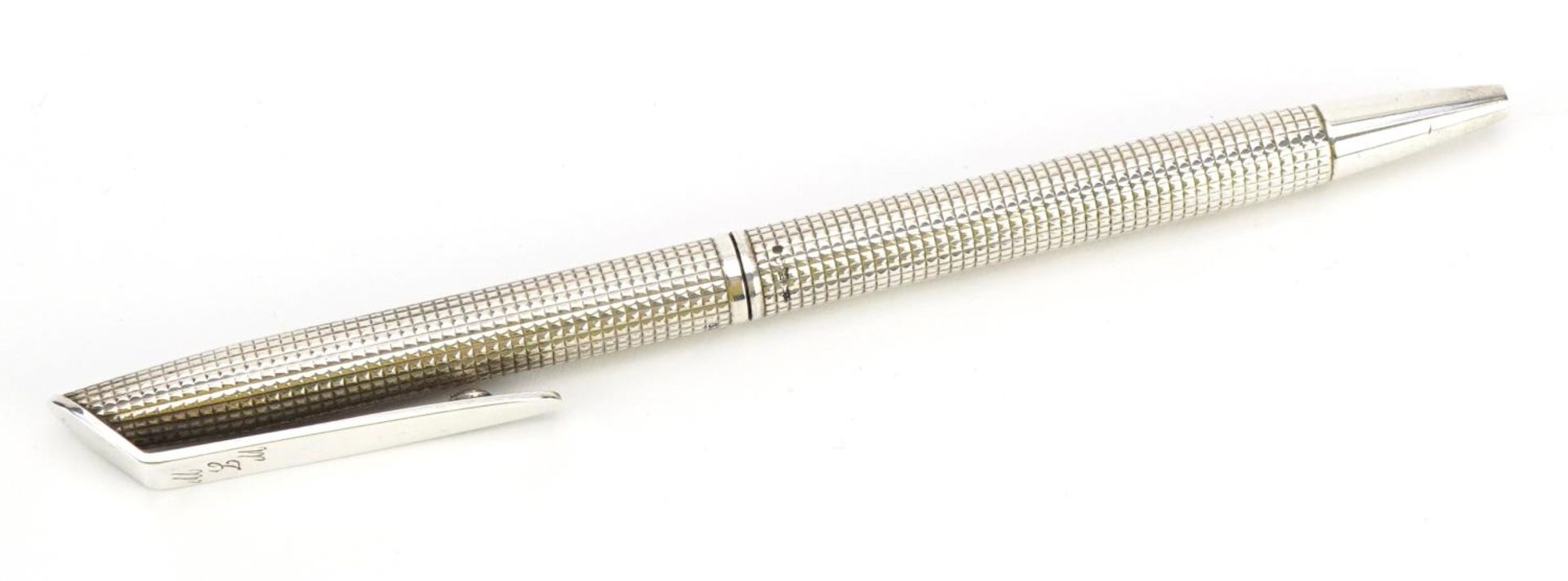 Silver ballpoint pen with engine turned body, 13.5cm in length - Image 2 of 4