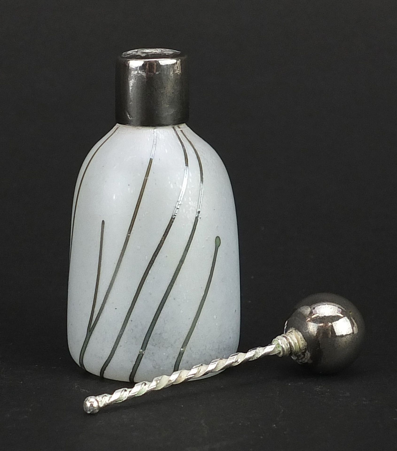 John Ditchfield, Glasform iridescent art glass scent bottle with white metal stopper and collar, - Image 3 of 5