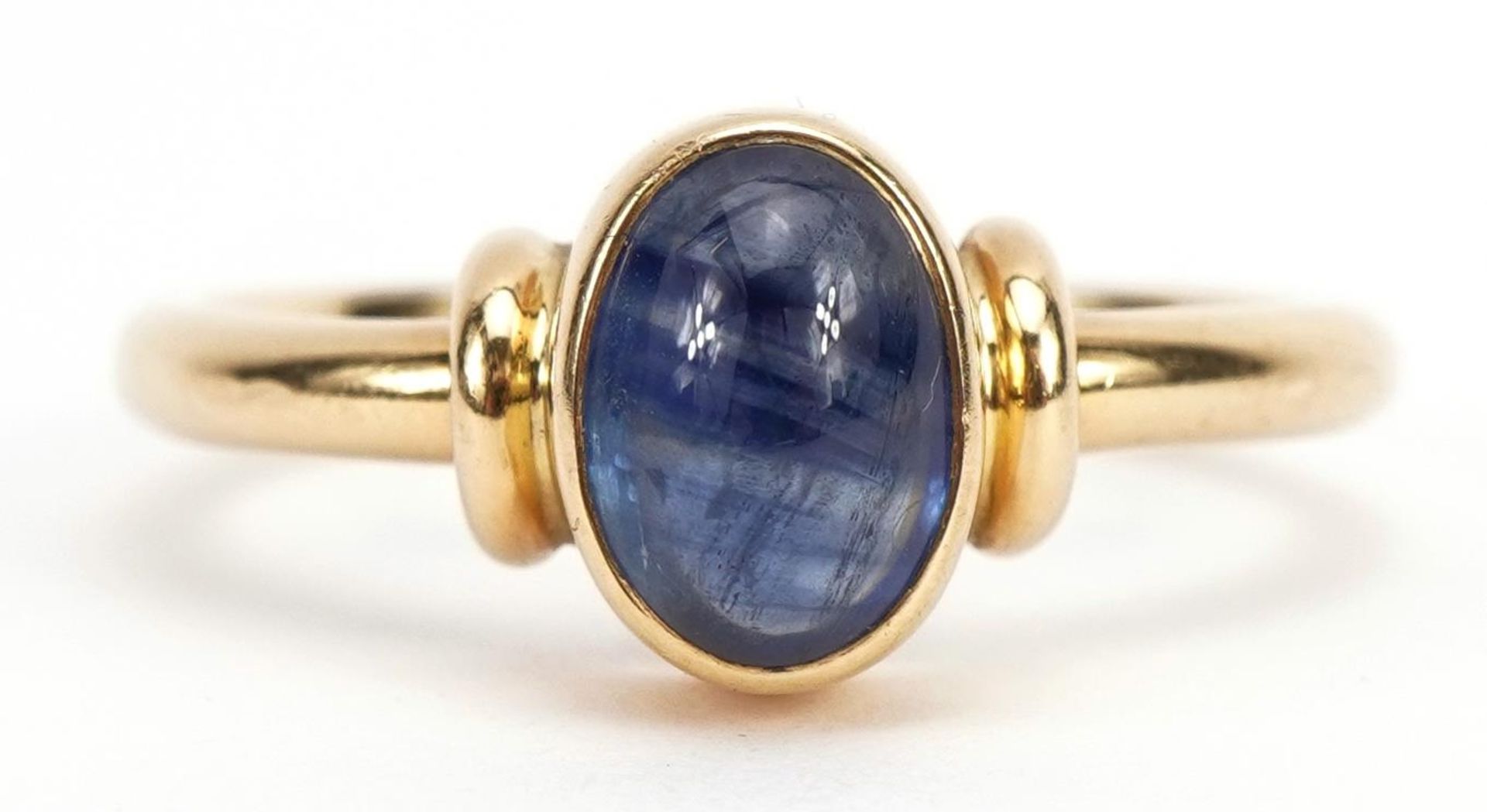 Jon & Valerie Hill, 18ct gold cabochon sapphire ring, housed in a Jon & Valerie Hill box, Birmingham