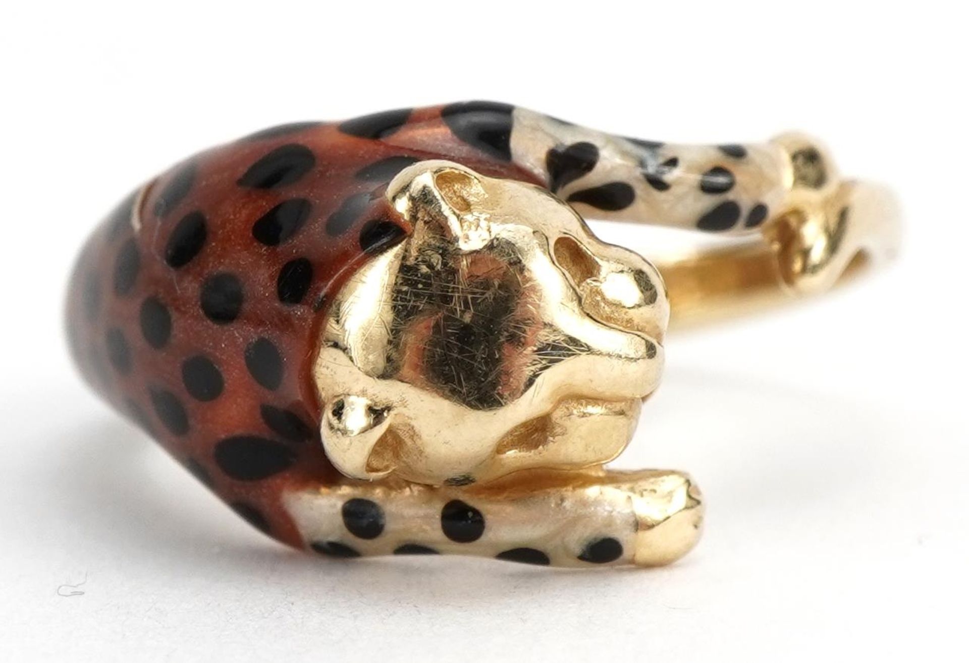 14k gold and enamel leopard ring, size M/N, 3.4g - Bild 2 aus 6