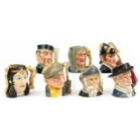 Seven Royal Doulton character jugs comprising The Gardener D6630, Samson & Delilah D6787, Don