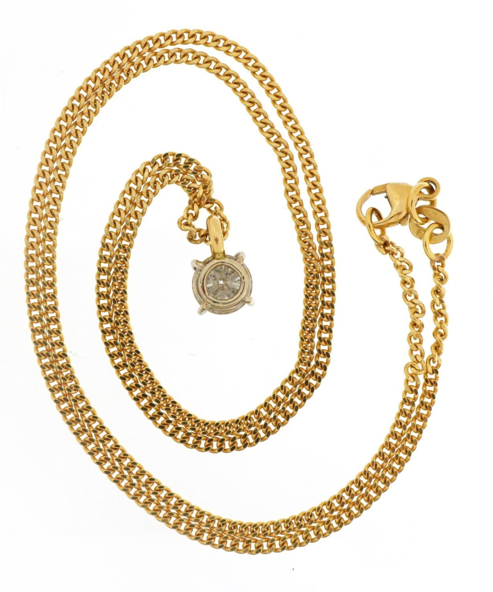 Near 1ct diamond solitaire pendant on an 18ct gold curb link necklace, the diamond approximately 0. - Image 3 of 6