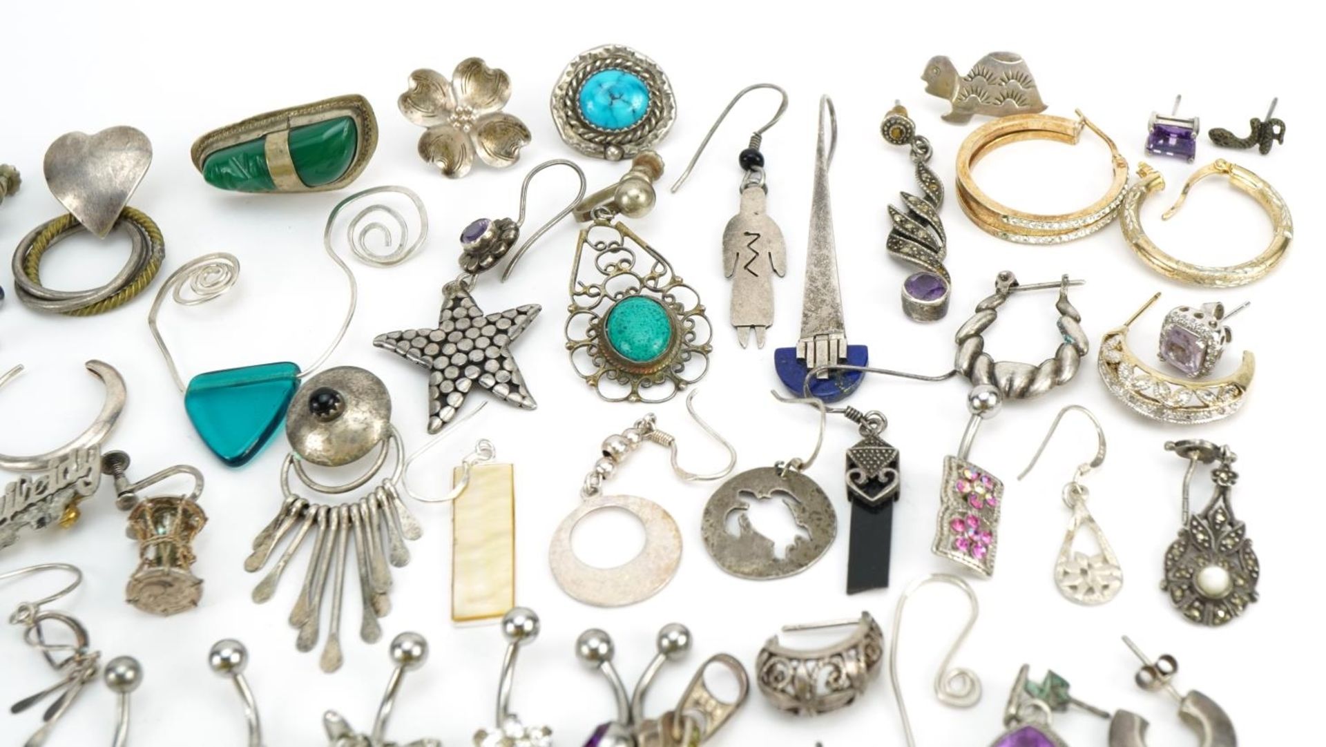 Vintage and later silver and white metal jewellery including earrings, pendants and blue enamel - Image 3 of 5