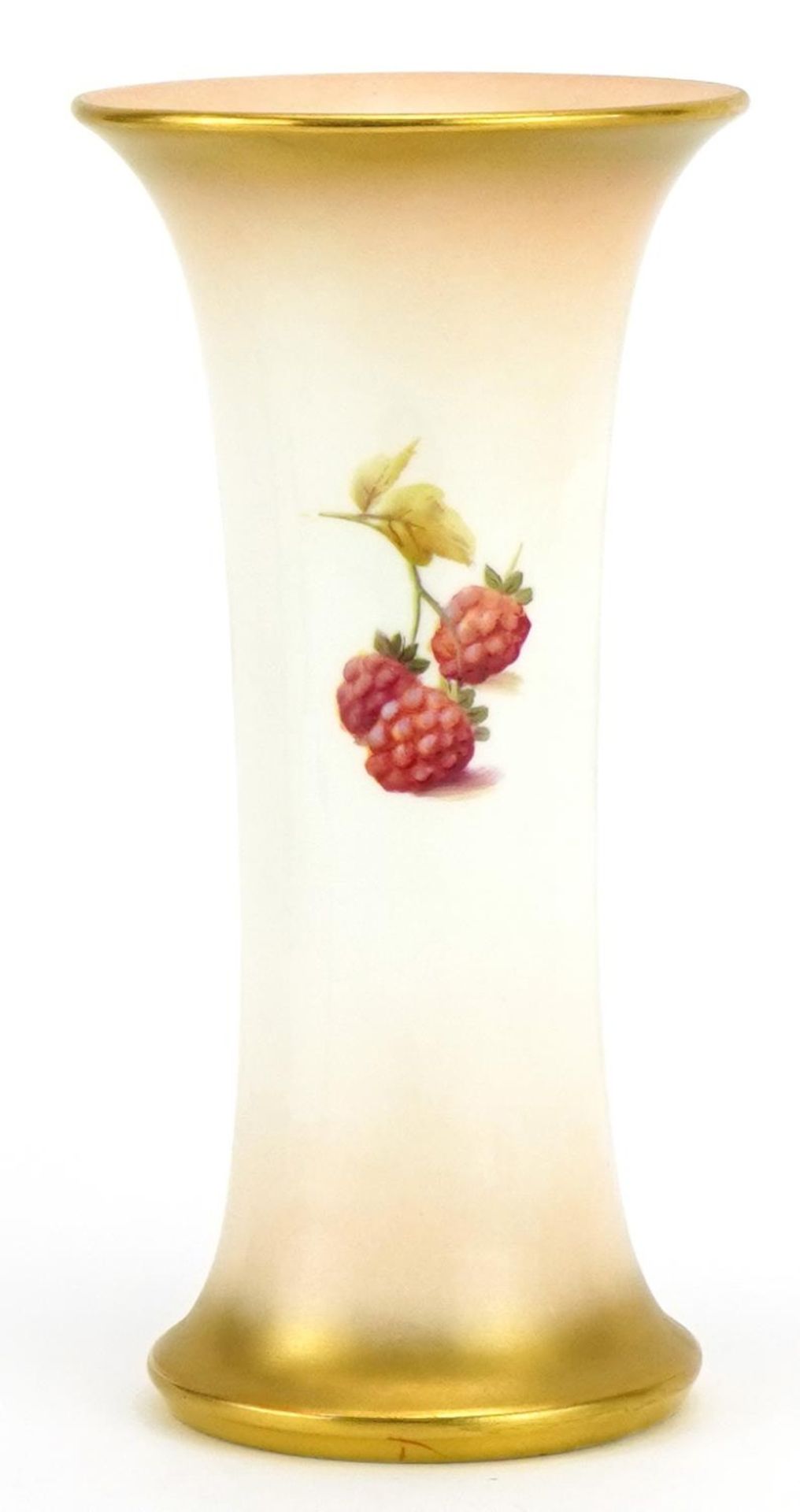 Horace Price for Royal Worcester, porcelain trumpet vase hand painted with fruit and berries, - Image 3 of 5