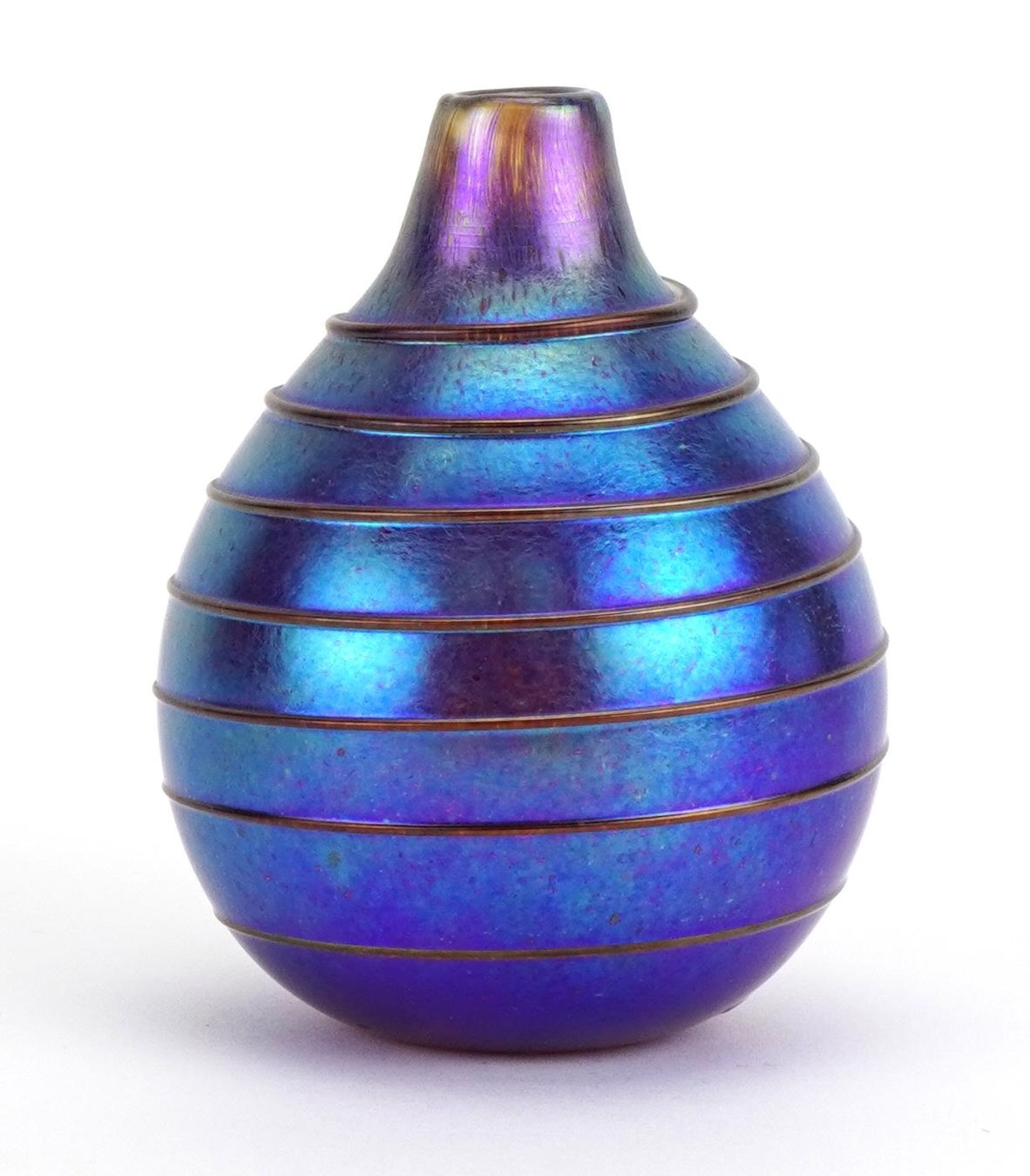 Siddy Langley, iridescent art glass vase with trailed decoration, etched Siddy Langley 2003 to the - Image 2 of 4