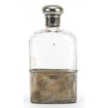 Edwardian silver mounted cut glass hip flask with detachable cup, London 1902, 13.5cm high,