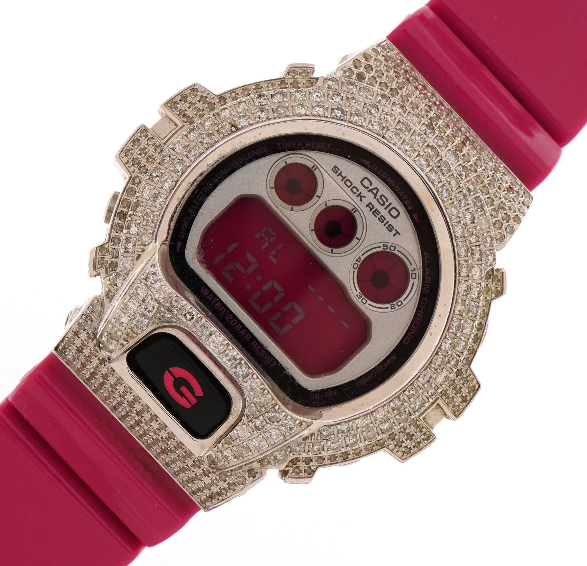 Casio, ladies Casio G-Shock wristwatch with diamond set bezel, the case 49mm wide