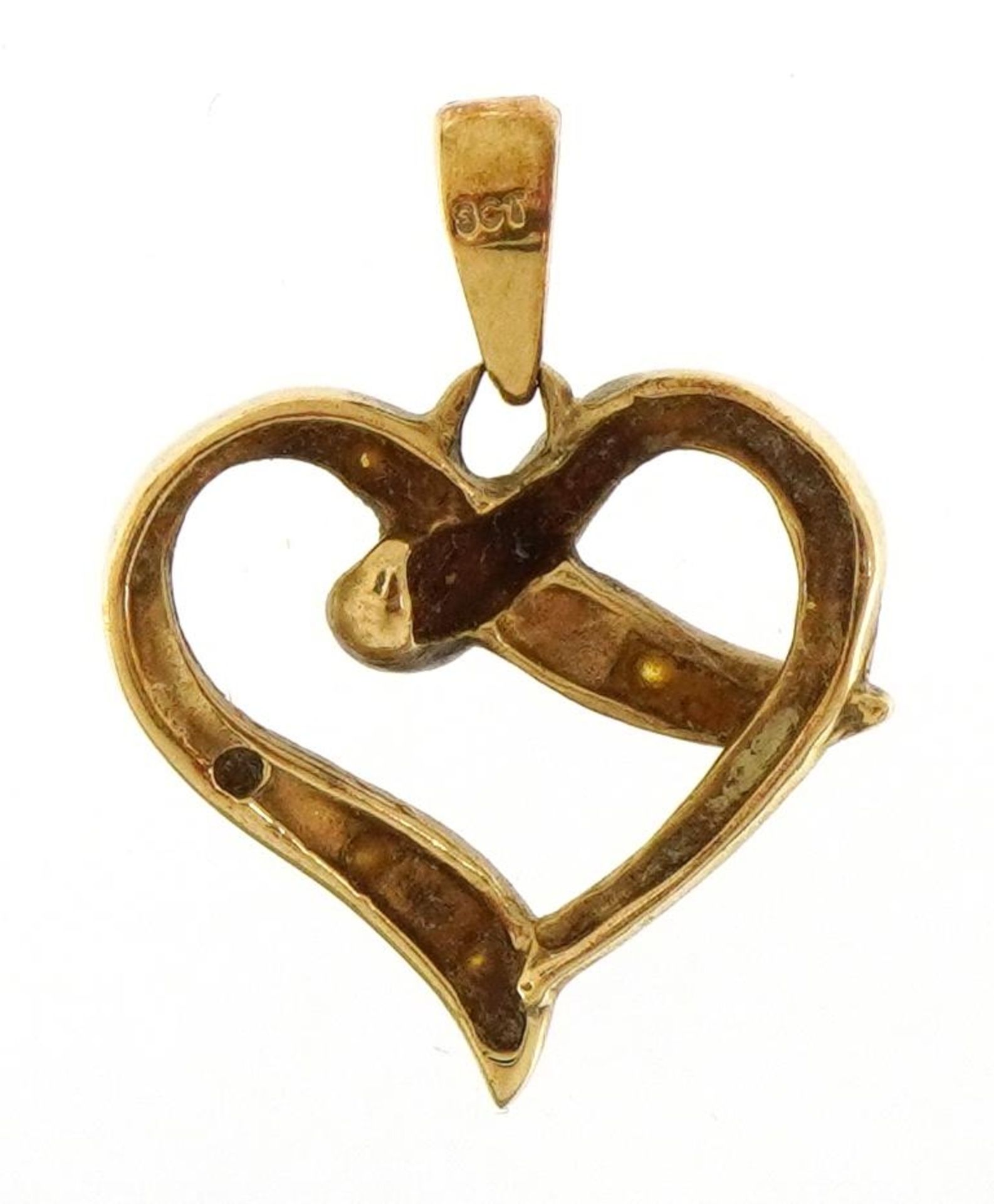 9ct gold diamond love heart pendant, 1.7cm high, 0.9g - Image 2 of 3