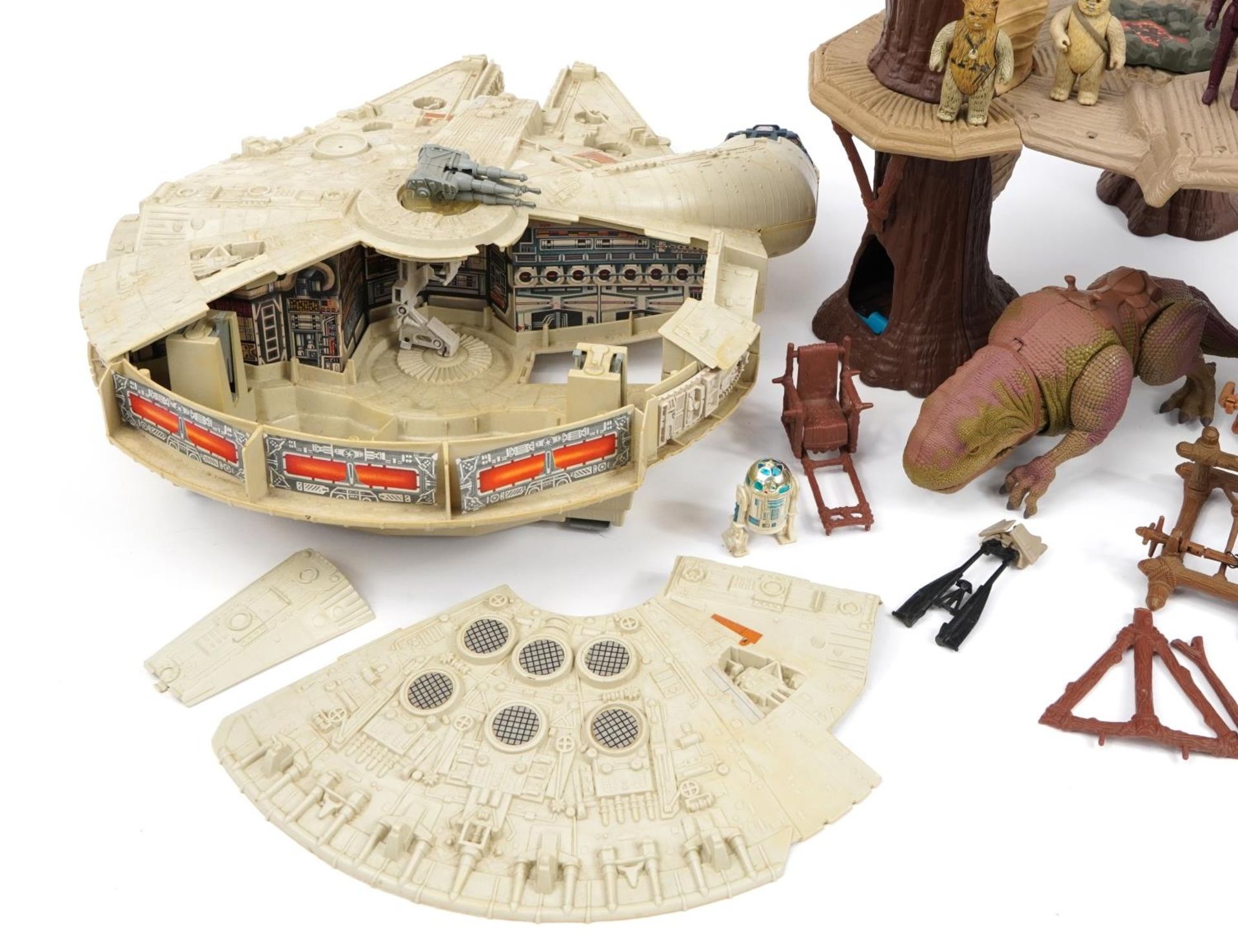 Vintage Star Wars toys comprising Millennium Falcon, Ewoks Village, Dewback and X-Wing Fighter - Image 2 of 4