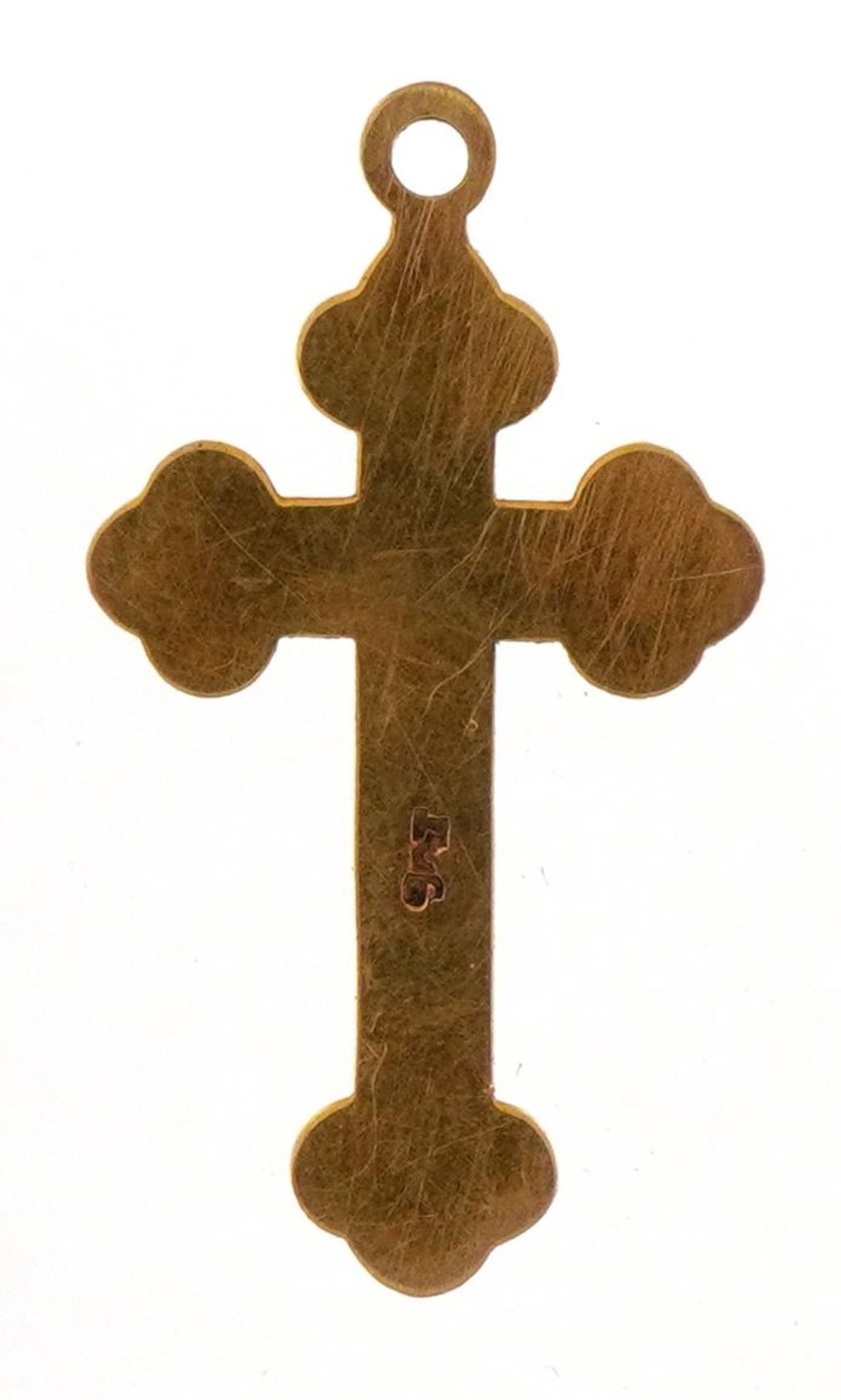 9ct gold cross pendant with engraved decoration, 2.5cm high, 0.7g - Image 2 of 2