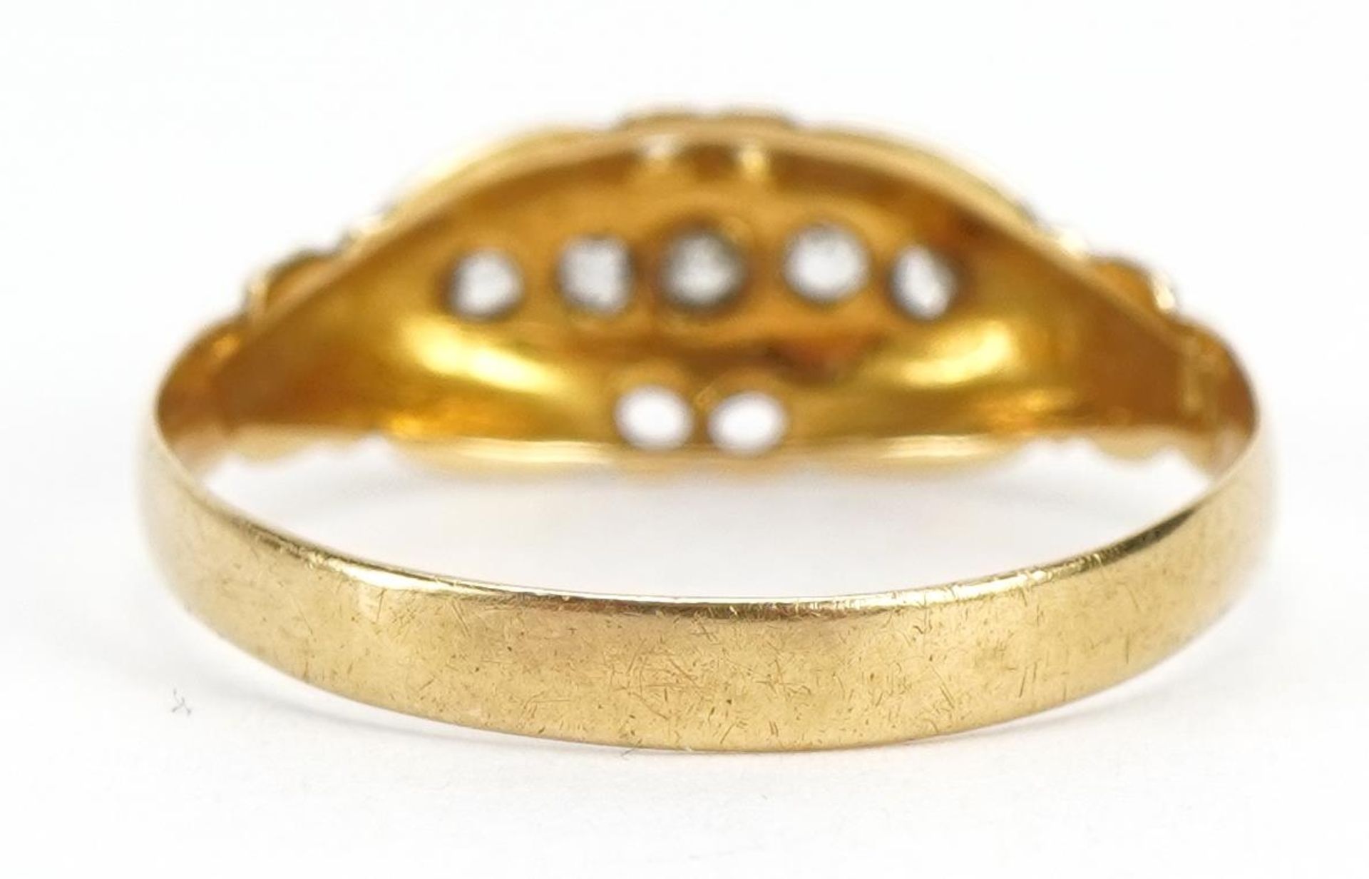 Victorian 18ct gold diamond five stone ring, Birmingham 1863, size Q, 1.9g - Image 2 of 3