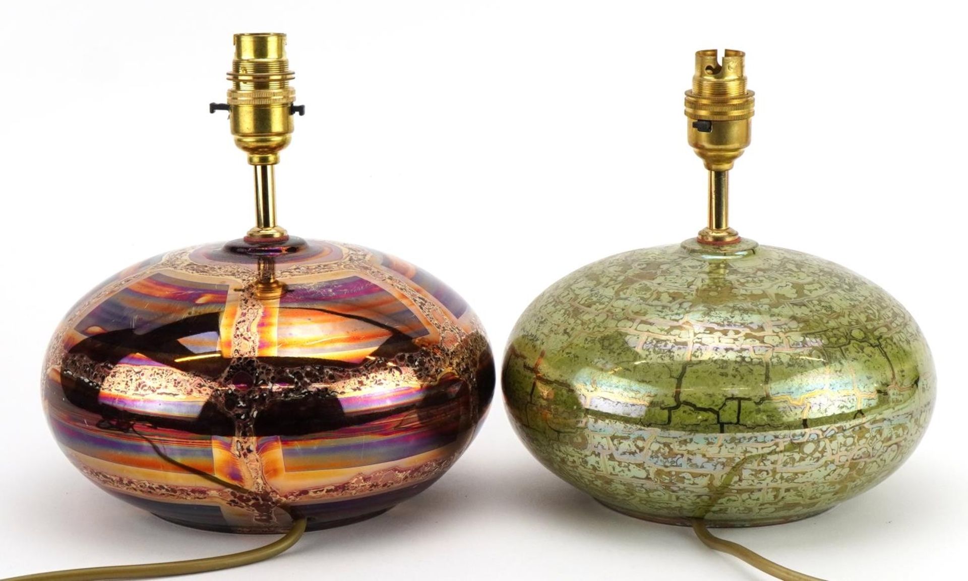 Atkinson Jones, two contemporary lustreware table lamps having red and green glazes, each 22.5cm - Image 2 of 3