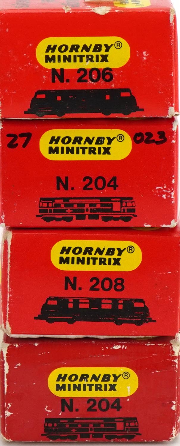 Four Hornby Minitrix N gauge model railway locomotives with boxes numbers 204, 204, 206 and 208 - Image 4 of 4