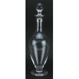 Dartington Crystal decanter with stopper and silver collar by E P Degavino, London 2004, 36cm high