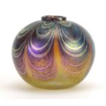 Peter Layton, iridescent art glass vase with combed decoration, indistinct etched marks to the base,