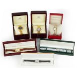 Six ladies and gentlemen's wristwatches with boxes, one with matching bracelet including London