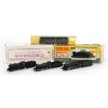 Four N gauge model railway locomotives and tenders, some with boxes including Wrenn and Graham