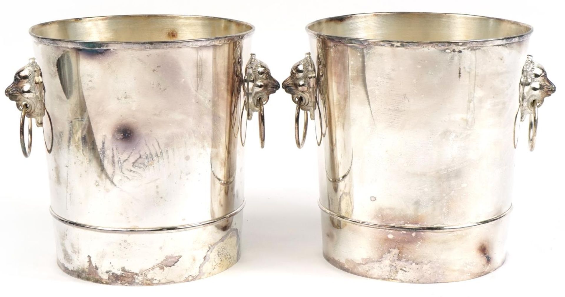 Pair of silver plated Champagne ice buckets with ring turned mask handles, each 23cm high - Image 2 of 3