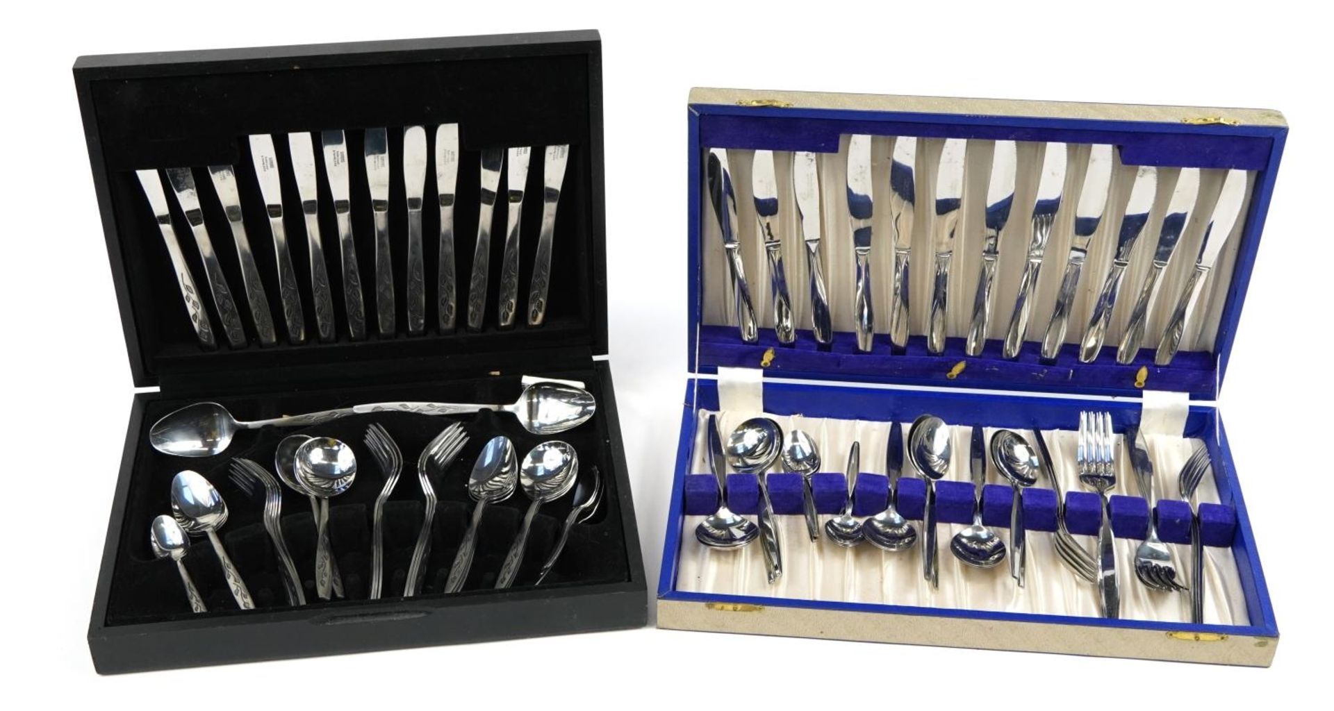 Two canteens of stainless steel cutlery including a forty four piece by Viners in the Satin Leaf