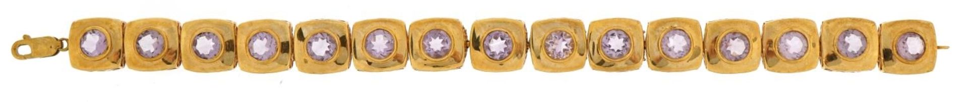 9ct gold bracelet set with pink stones, 19cm in length, 23.4g - Bild 2 aus 4