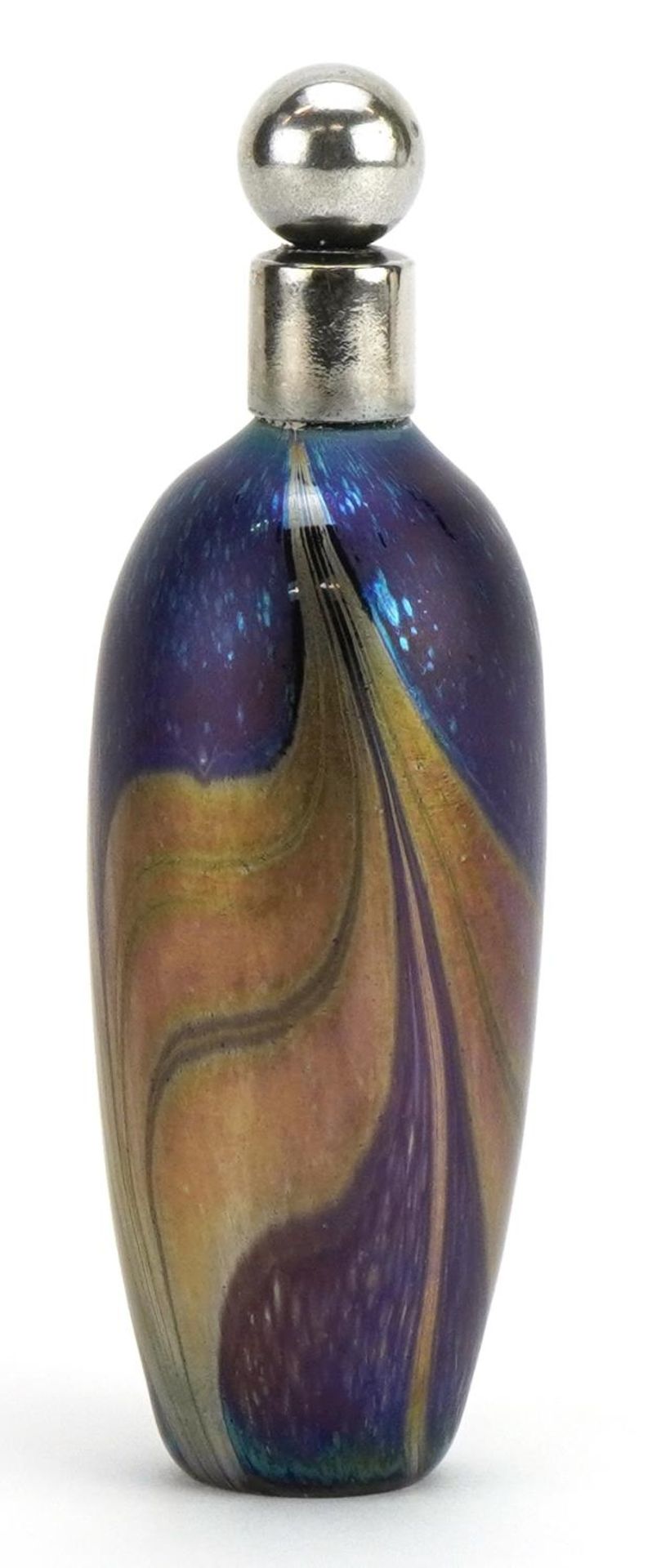John Ditchfield, Glasform iridescent art glass scent bottle with combed decoration and white metal - Bild 2 aus 5