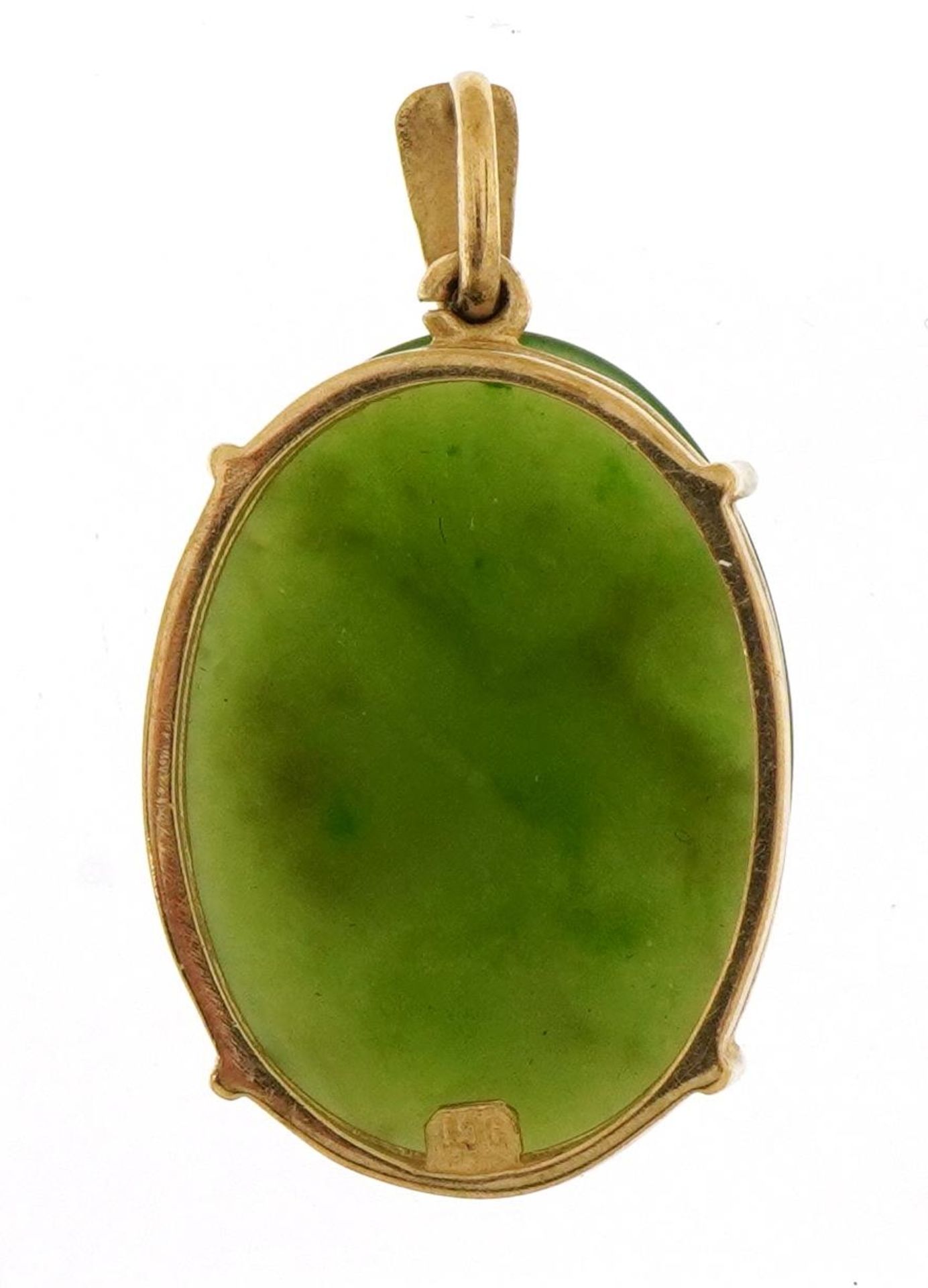 9ct gold spinach green jade pendant, 3.3cm high, 5.5g - Bild 2 aus 3