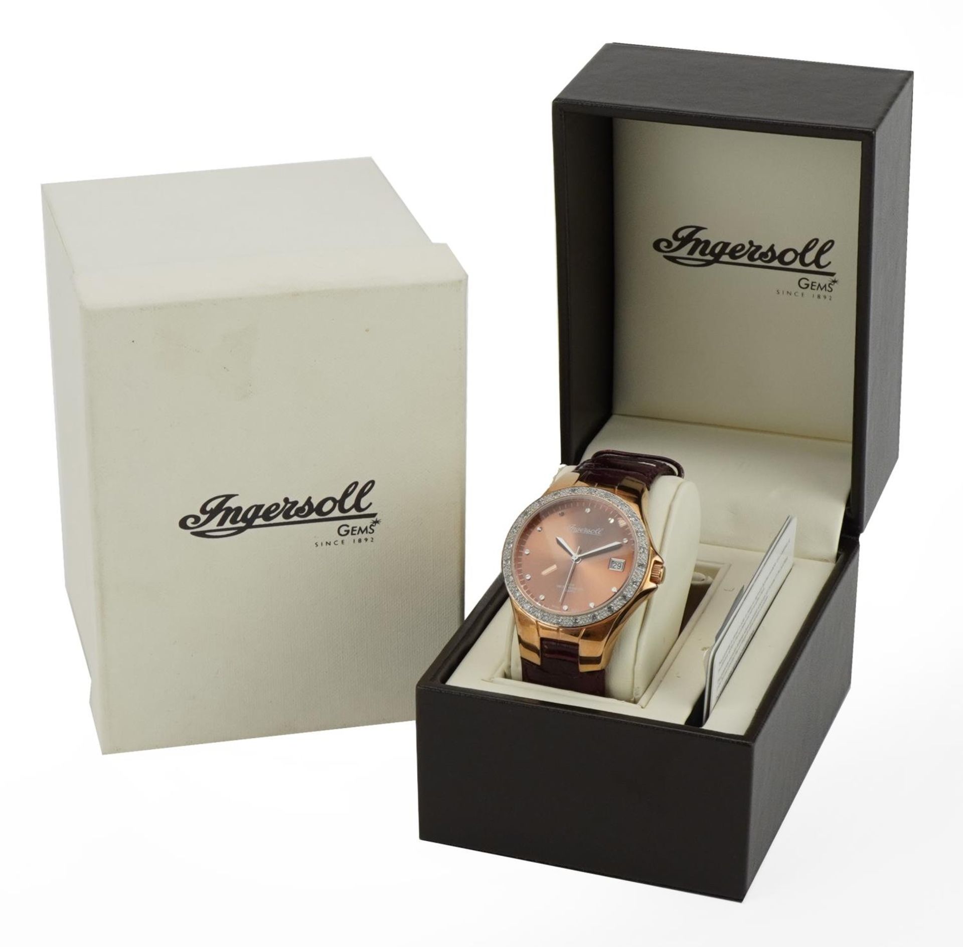 Ladies Ingersoll wristwatch with date aperture and box, the case numbered IG0319, 38mm in diameter - Image 5 of 6