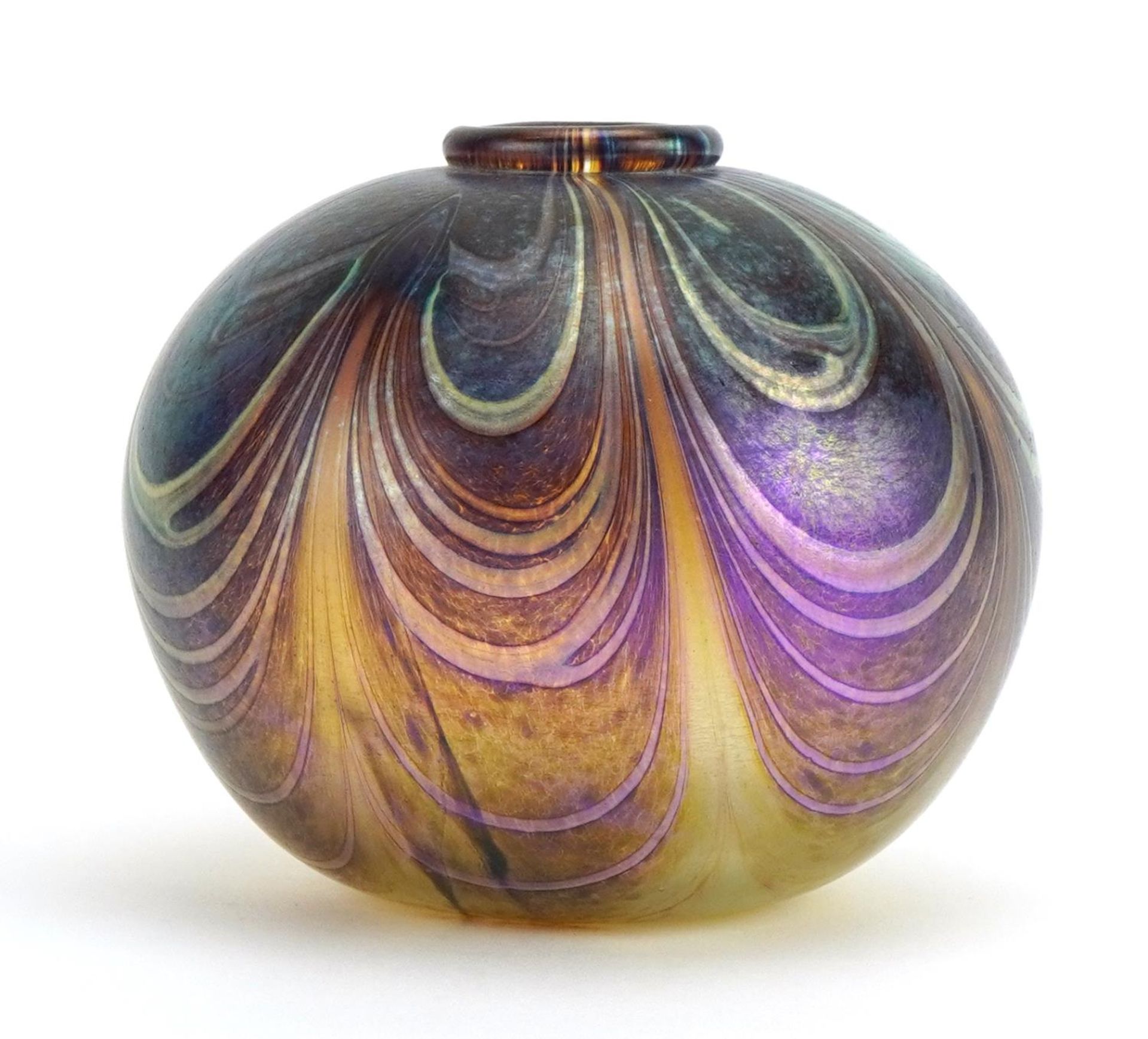 Peter Layton, iridescent art glass vase with combed decoration, indistinct etched marks to the base, - Bild 2 aus 4