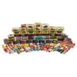 Collection of vintage and later diecast vehicles, some with boxes, including Matchbox Superfast,