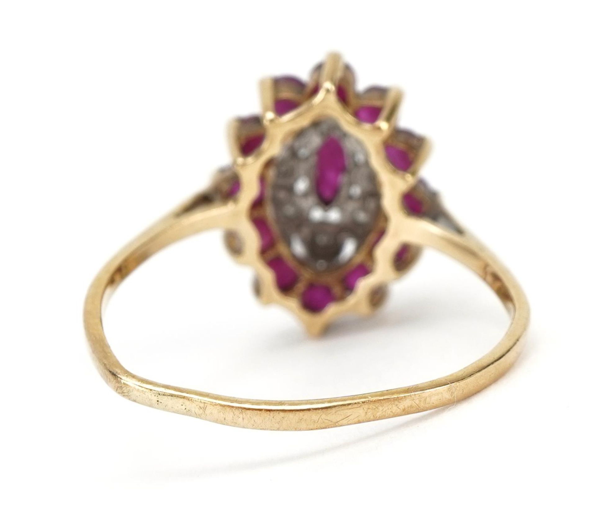 9ct gold ruby and diamond three tier cluster ring, size Q, 2.2g - Image 2 of 3