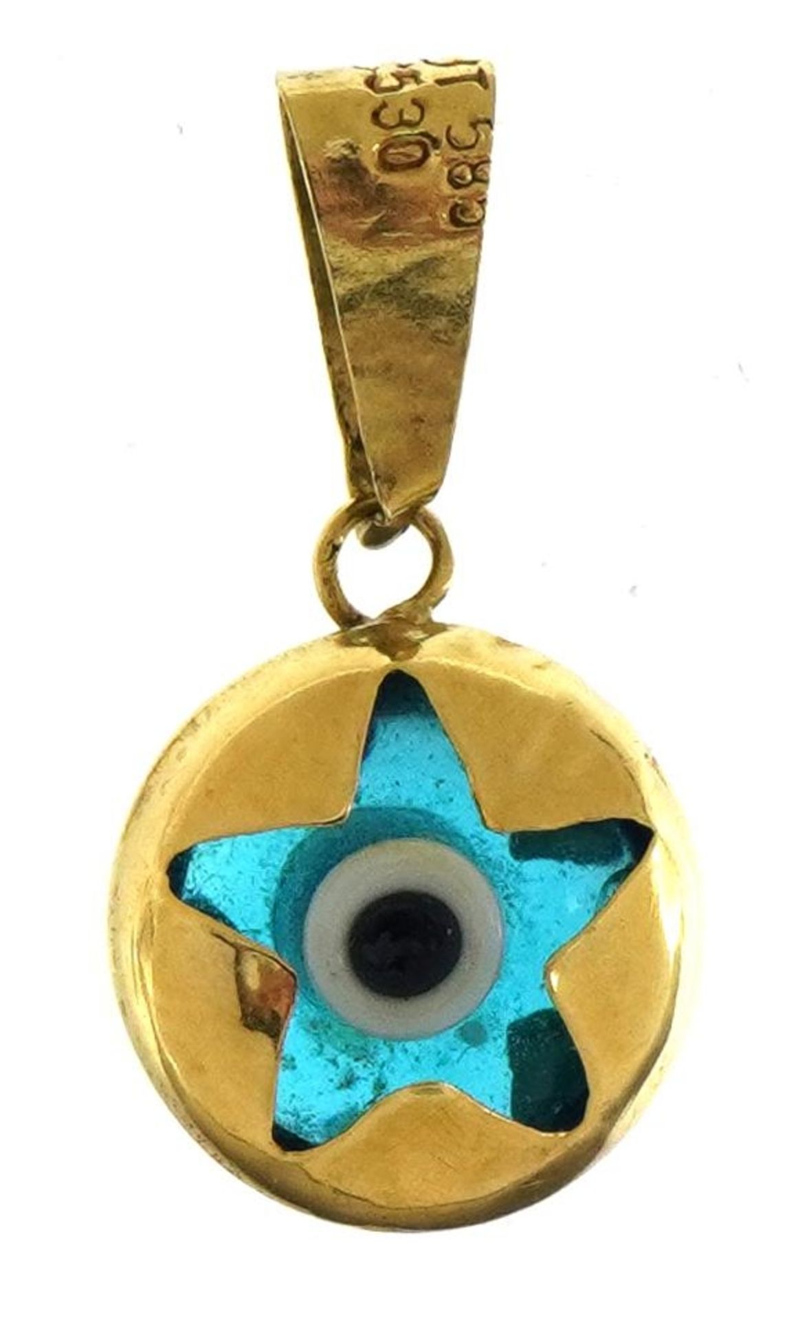 14ct gold all seeing eye pendant, 1.8cm high, 0.6g