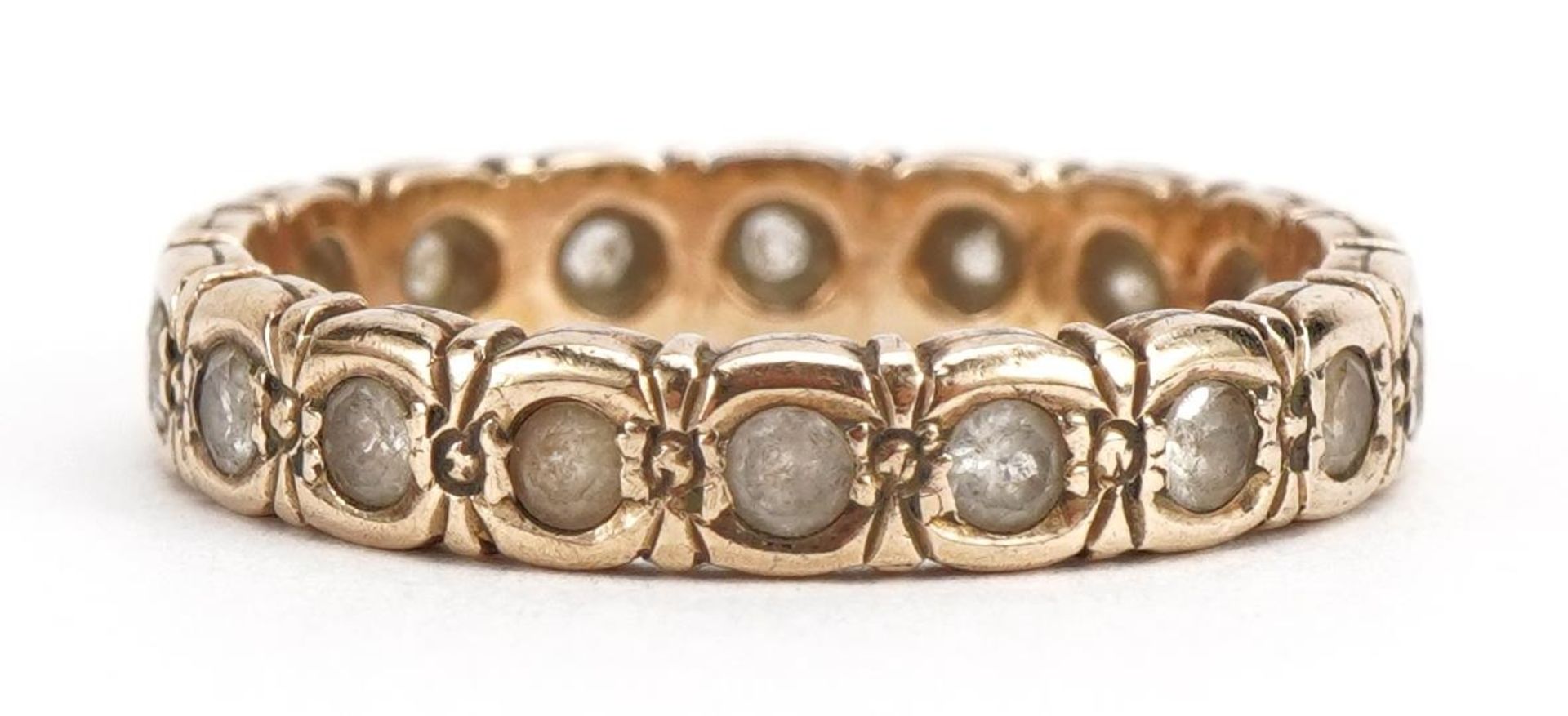 9ct gold clear stone eternity ring size P/Q, 3.2g