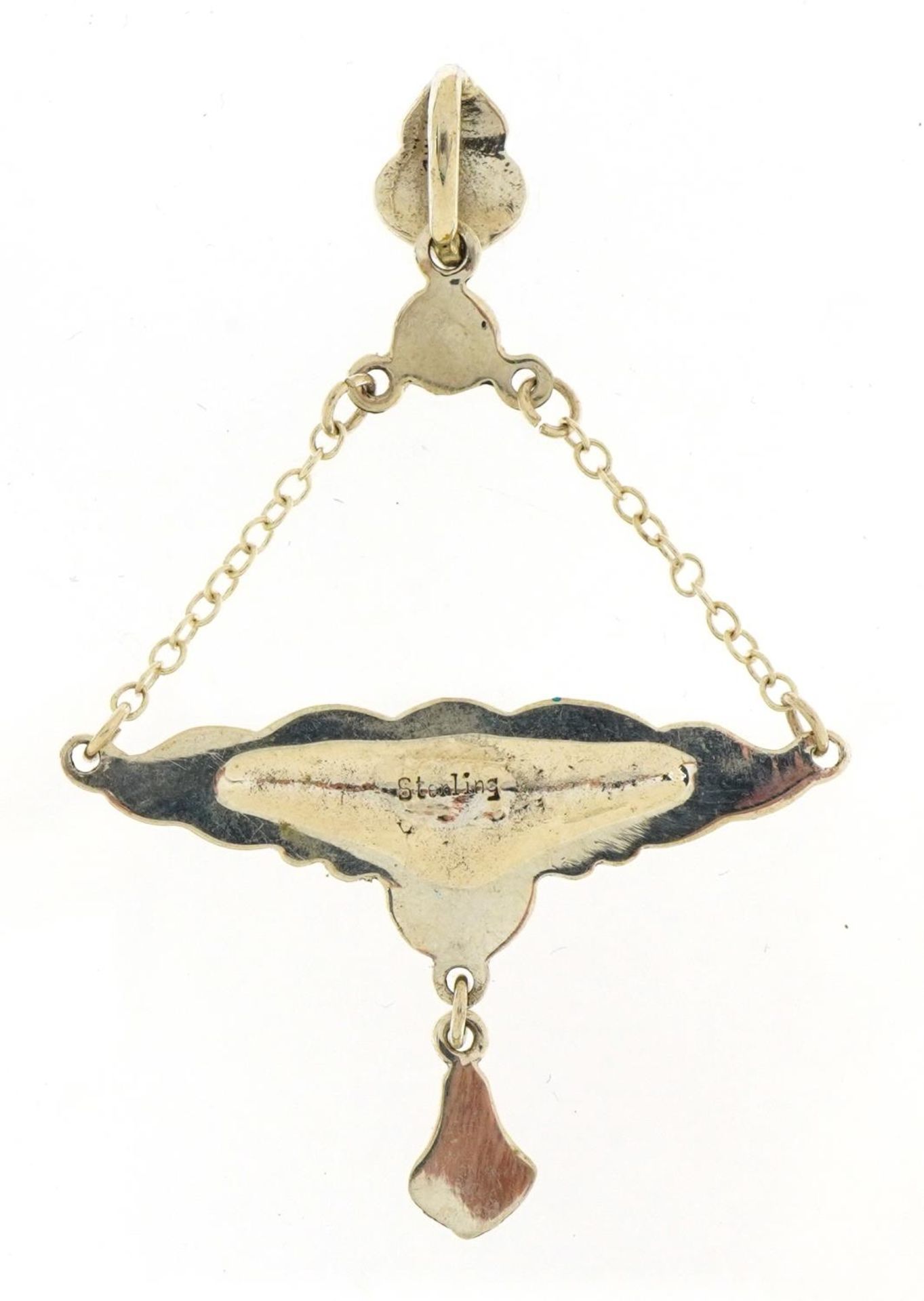 Silver and enamel Art Nouveau style drop pendant, 6.6cm high, 6.1g - Image 2 of 3